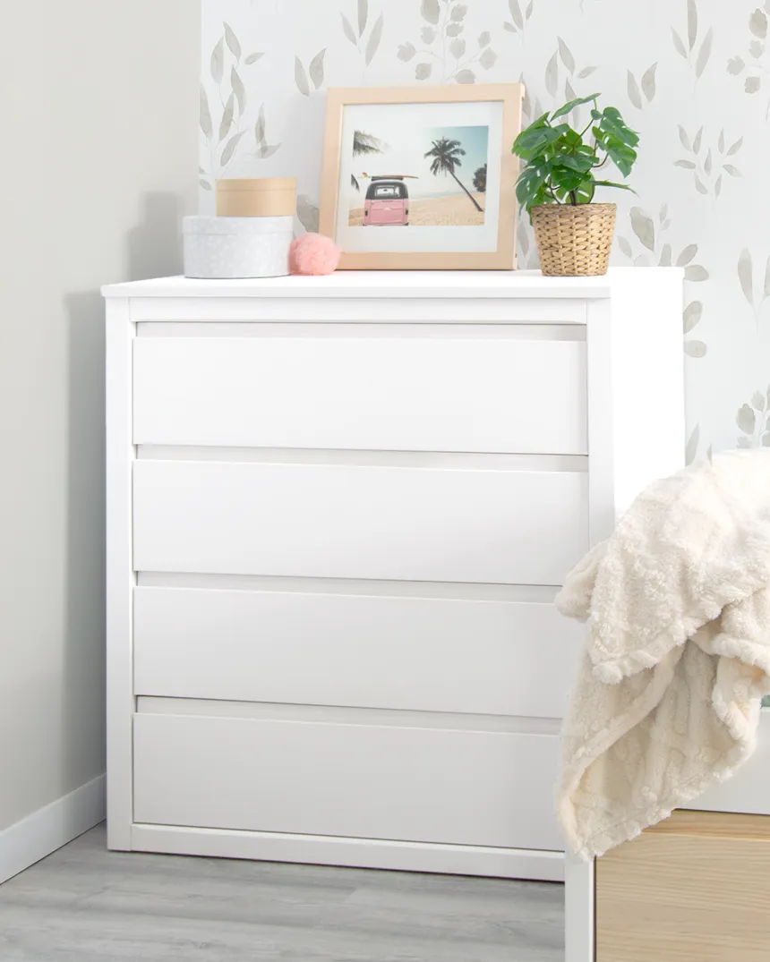Commode 4 tiroirs blanche pour enfant - ado |  Livraison rapide