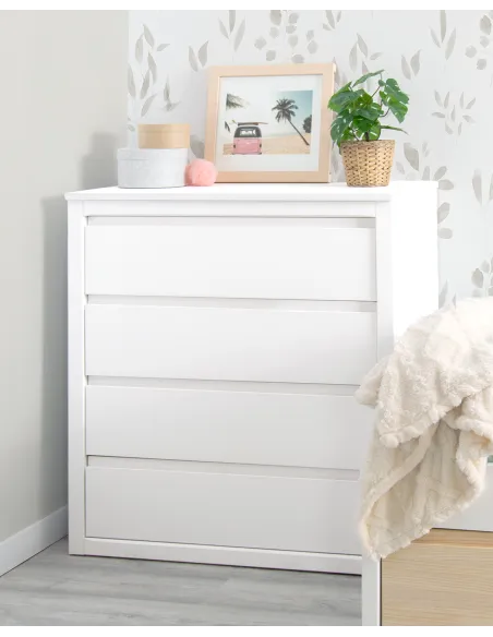 Commode 4 tiroirs blanche pour enfant - ado |  Livraison rapide