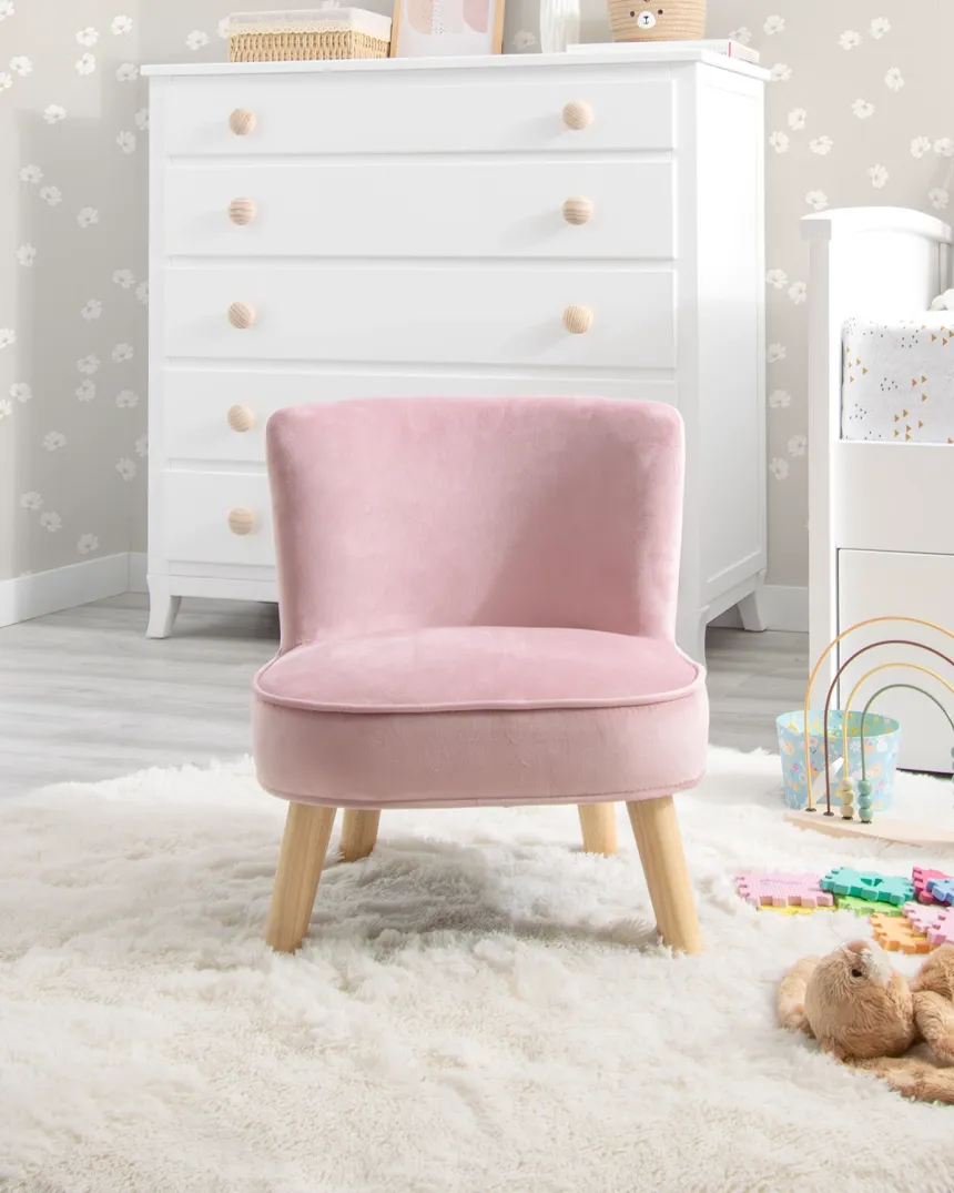Fauteuil enfant velours rose 2