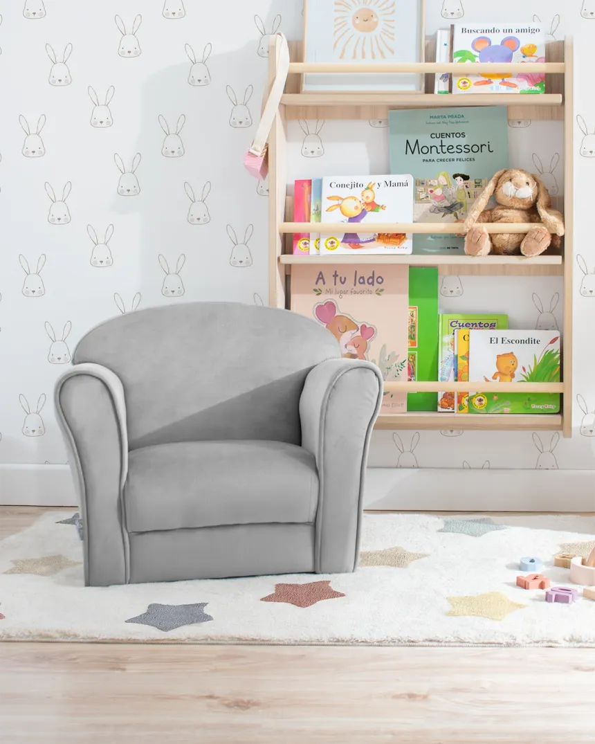 Fauteuil club enfant velours gris