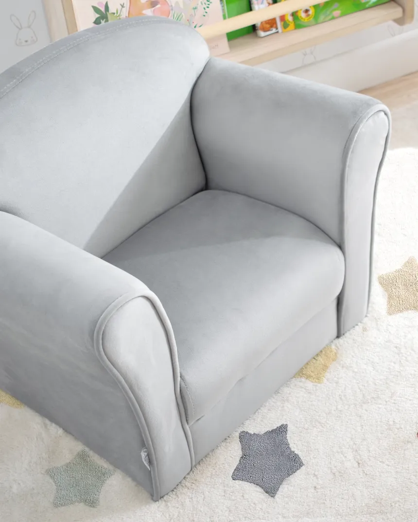 Fauteuil club enfant velours gris 2
