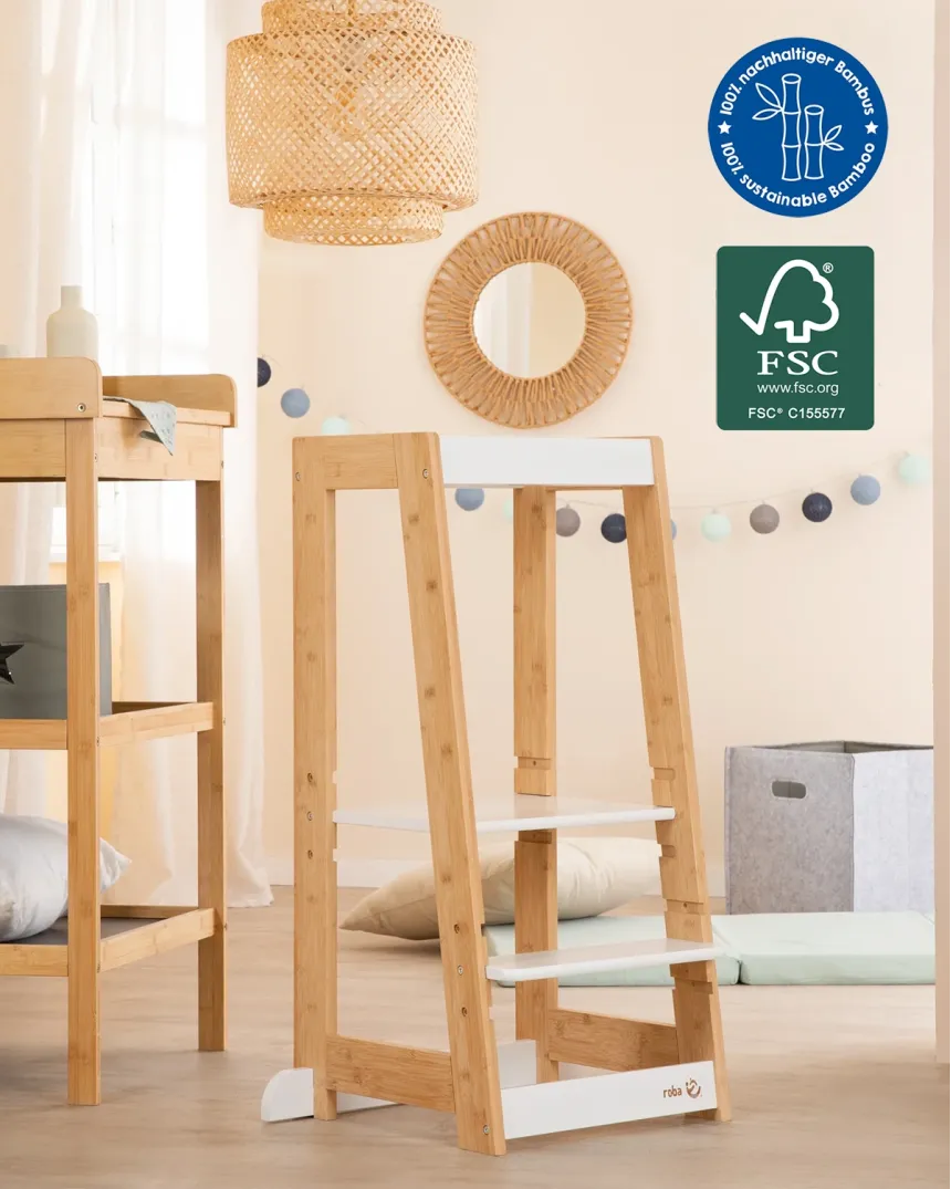 Tour d´observation Montessori enfant blanc et bois | Livraison rapide