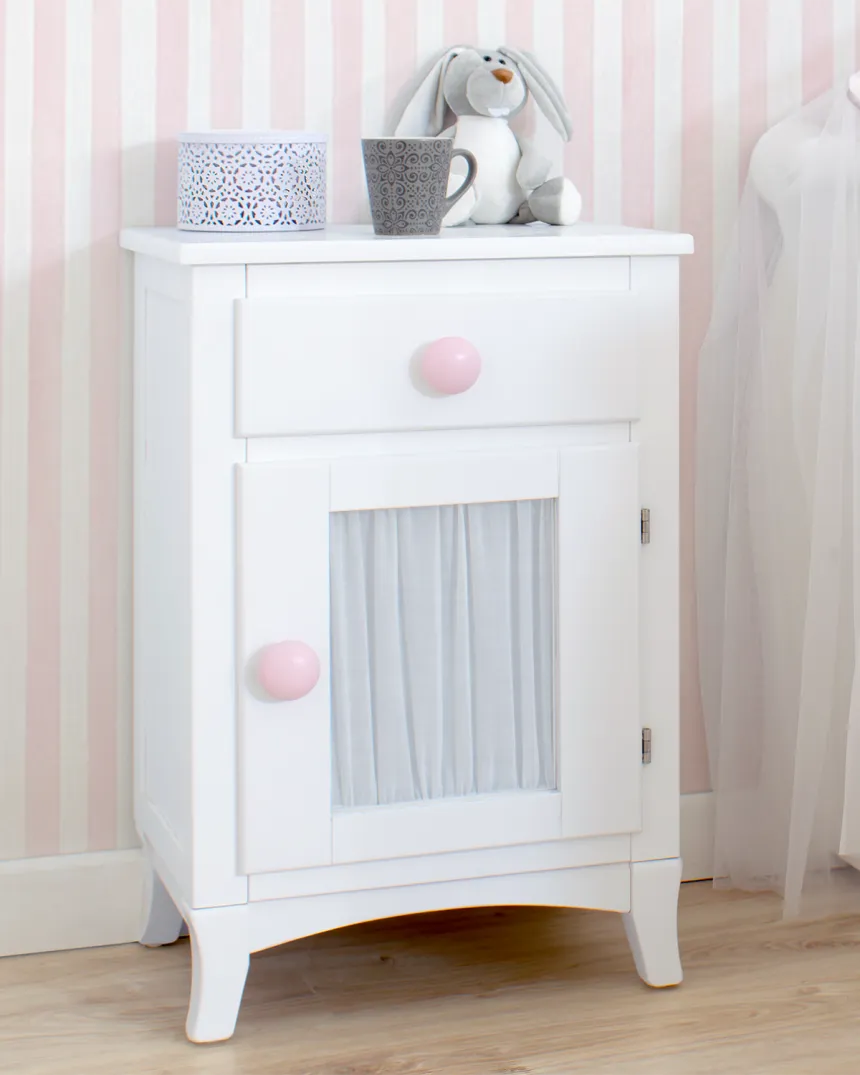 Table de chevet enfant avec porte et rideau - Livraison rapide