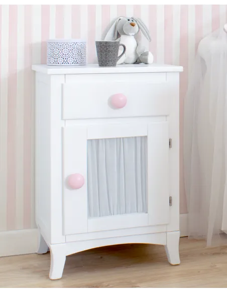 Table de chevet enfant avec porte et rideau