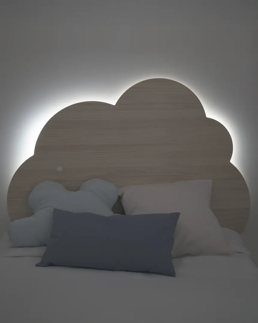 Tête de lit Nuage avec lumière en bois naturel - Livraison rapide 2