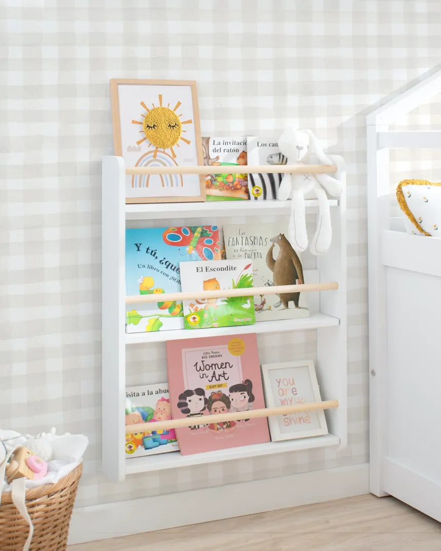 Bibliothèque montessori blanc et bois