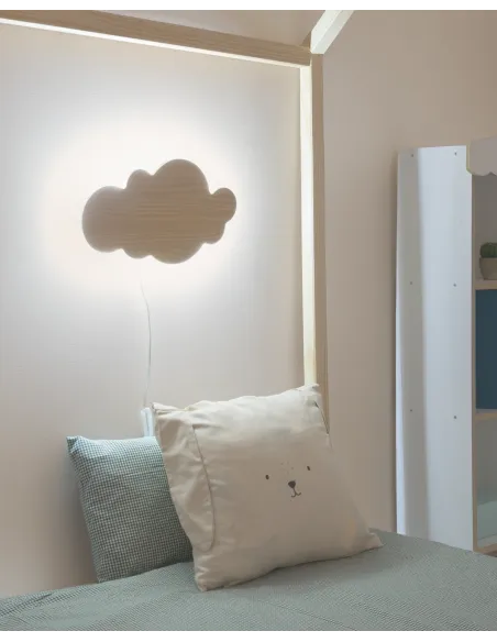 Applique murale nuage LED bois