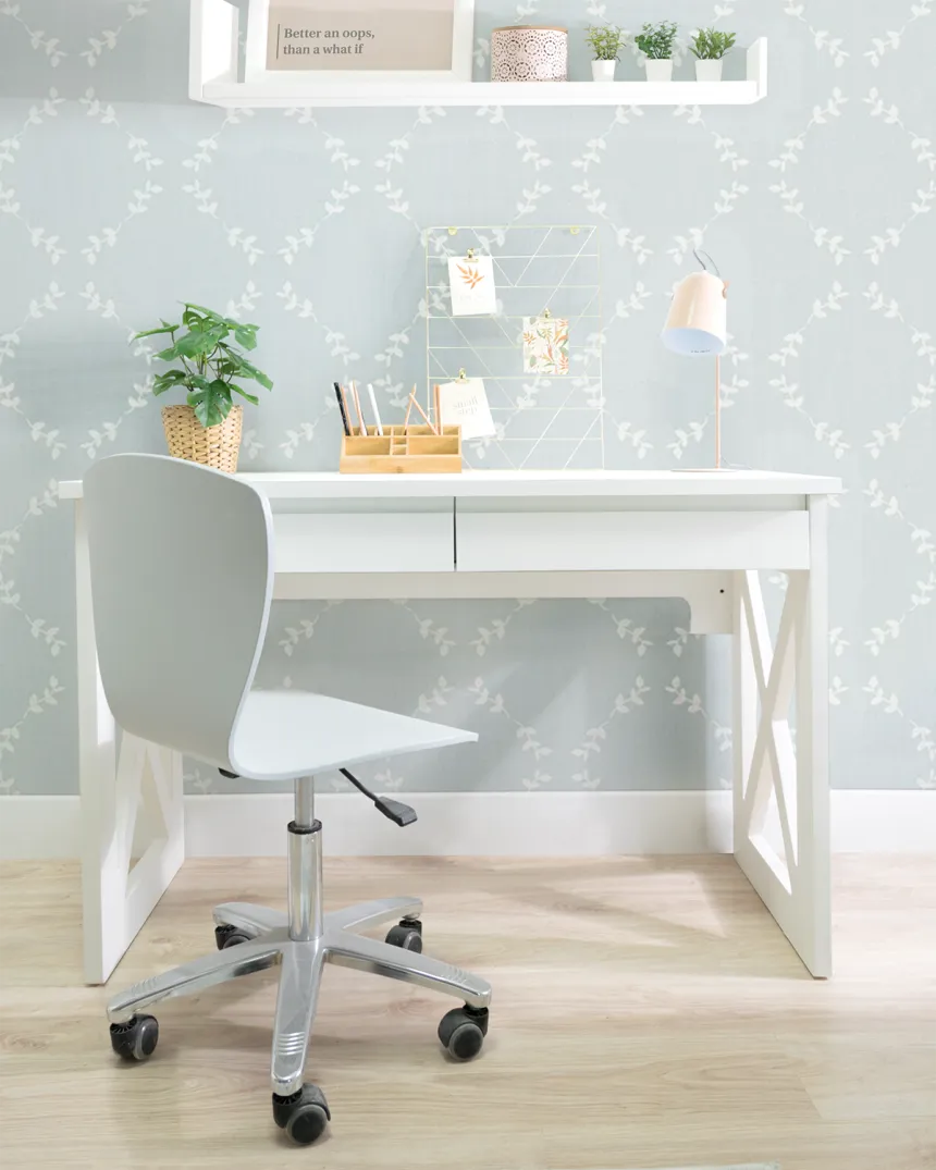 Bureau ado blanc avec 2 tiroirs centraux 120 cm - Livraison rapide