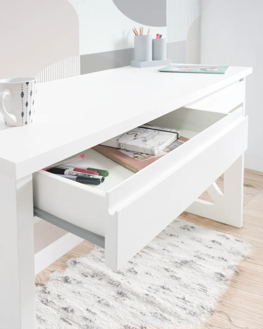 Bureau ado blanc avec 2 tiroirs centraux 120 cm - Livraison rapide 2
