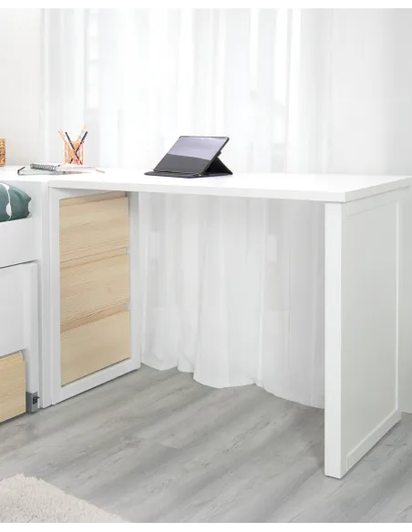 Bureau ado avec rangement blanc et bois Linéaire