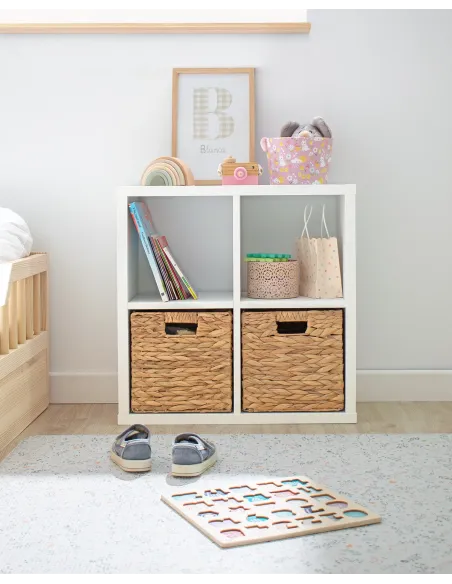 Meuble de rangement 4 cases avec 2 paniers en osier