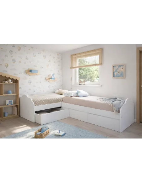 Lit enfant Nuage en L avec tiroirs – Pack 2 lits 90x190