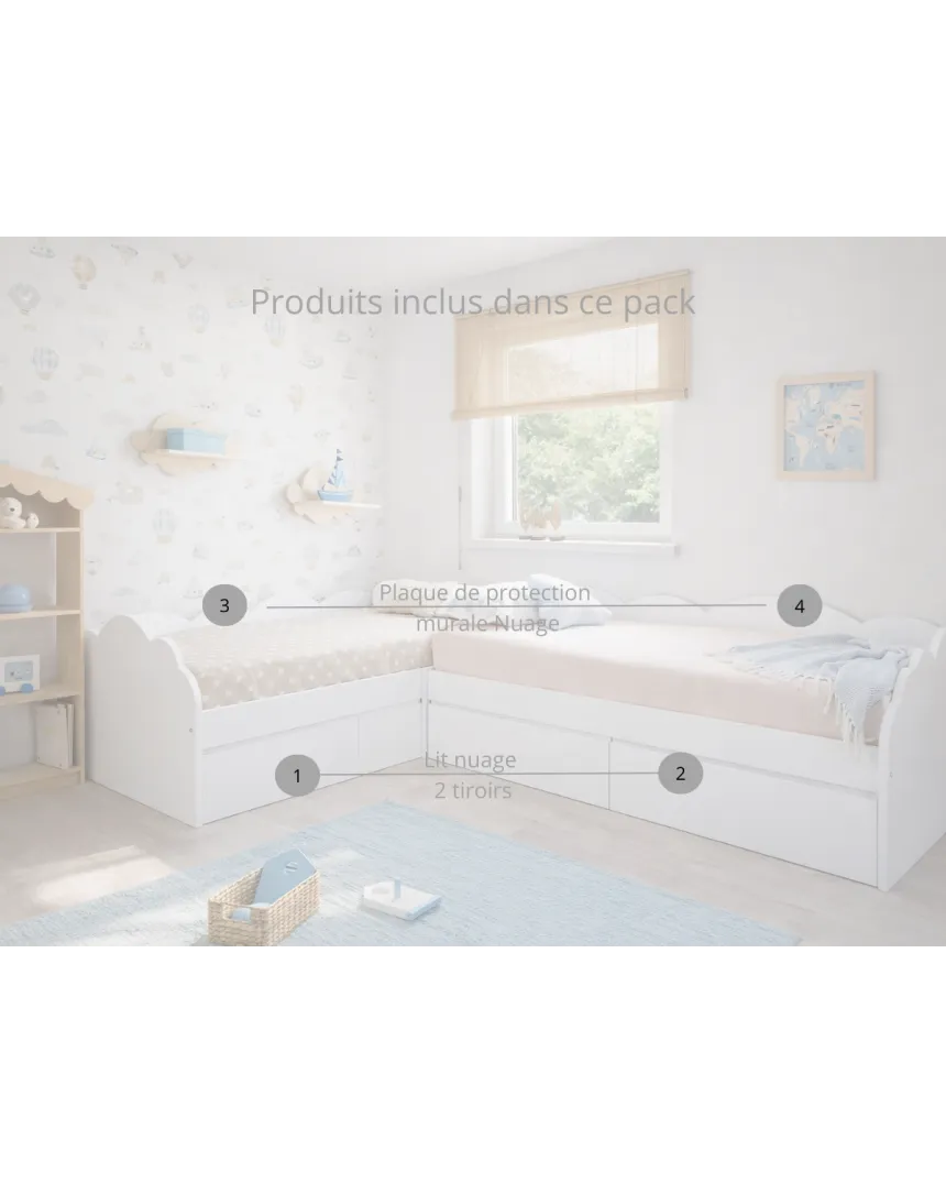 Composition du pack Lit enfant Nuage en L avec tiroirs