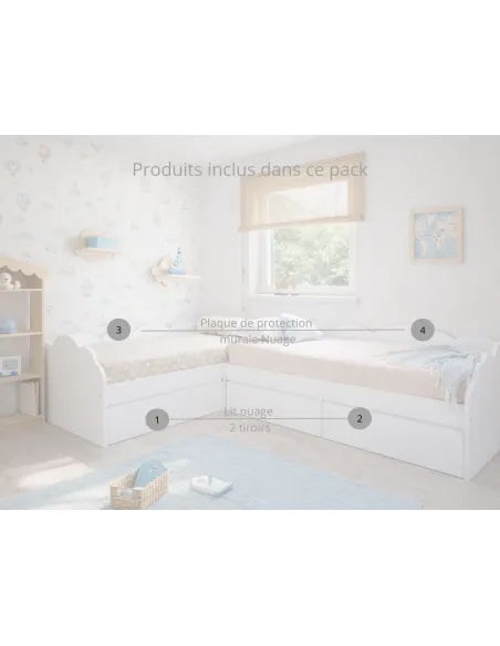 Composition du pack Lit enfant Nuage en L avec tiroirs