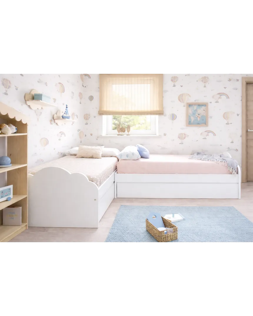 Lit enfant Nuage en L avec tiroirs – Pack 2 lits 90x190