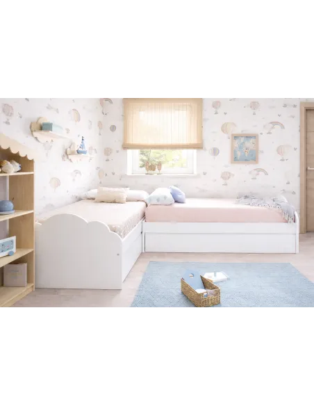 Lit enfant Nuage en L avec tiroirs – Pack 2 lits 90x190