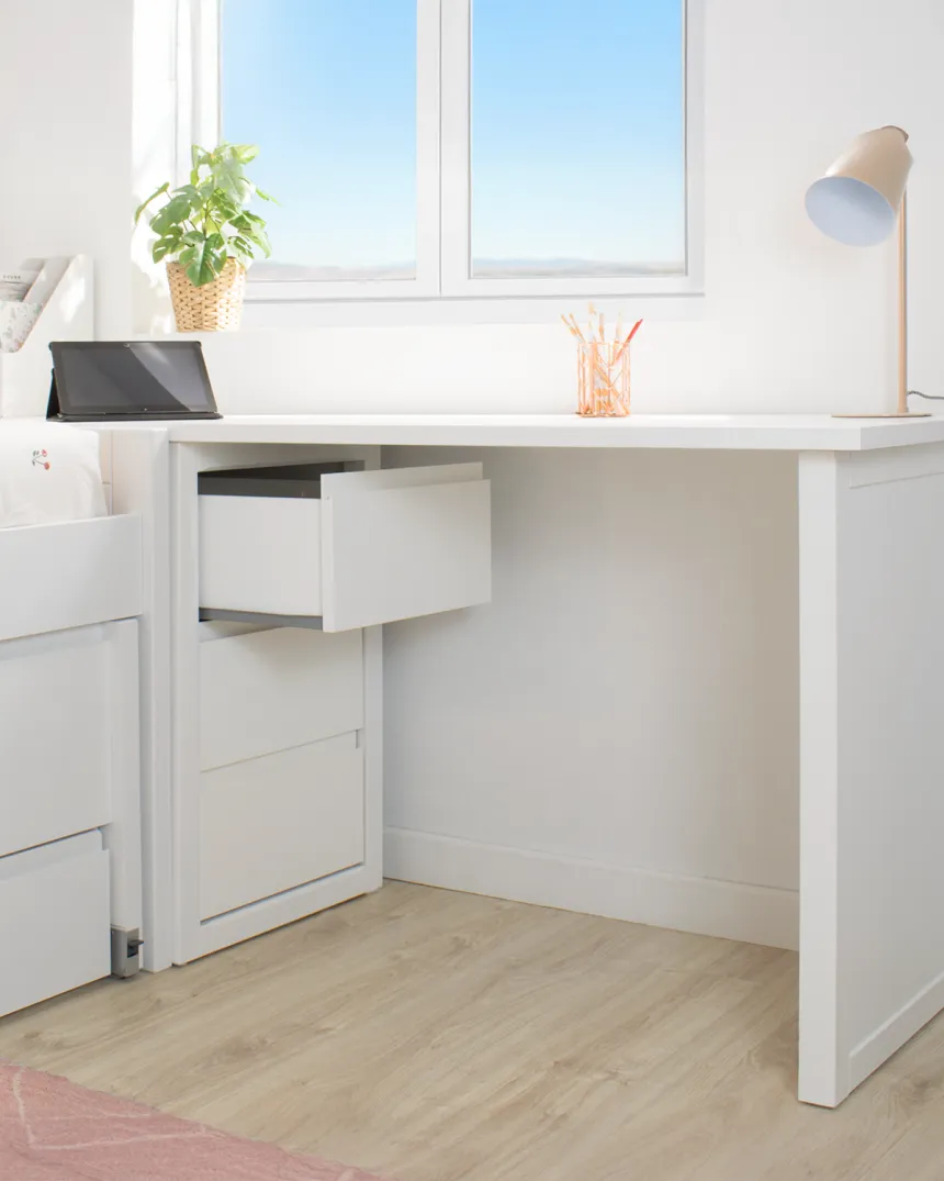 Lits Enfants en L avec Bureau et Rangements - Pack complet
