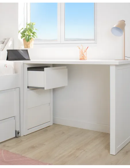 Lits Enfants en L avec Bureau et Rangements - Pack complet