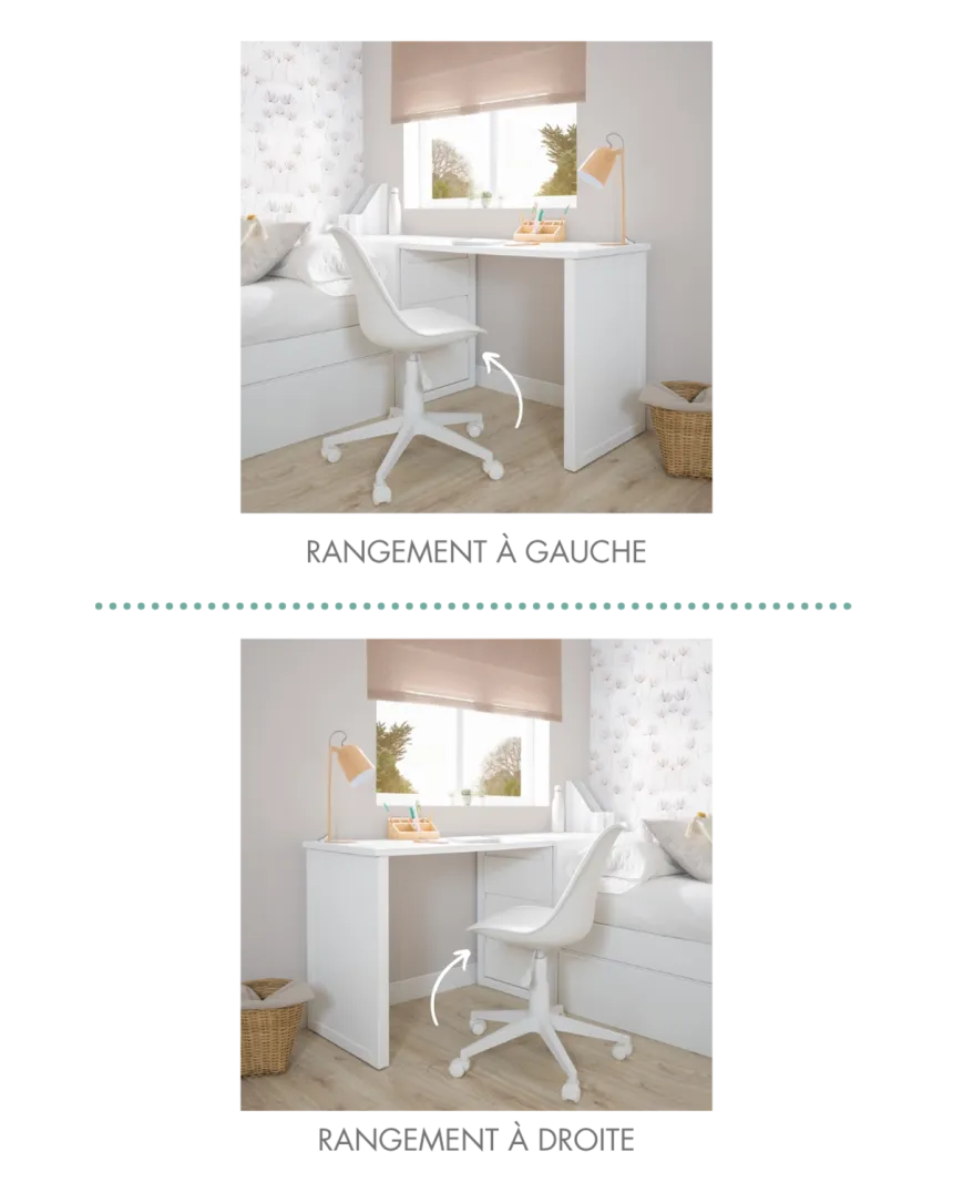 Lits Enfants en L avec Bureau et Rangements - Pack complet