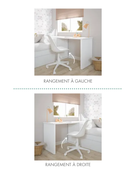 Lits Enfants en L avec Bureau et Rangements - Pack complet