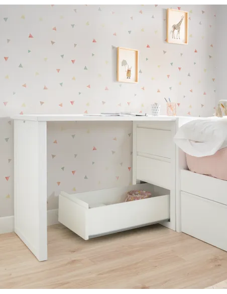 Lits Enfants en L avec Bureau et Rangements - Pack complet