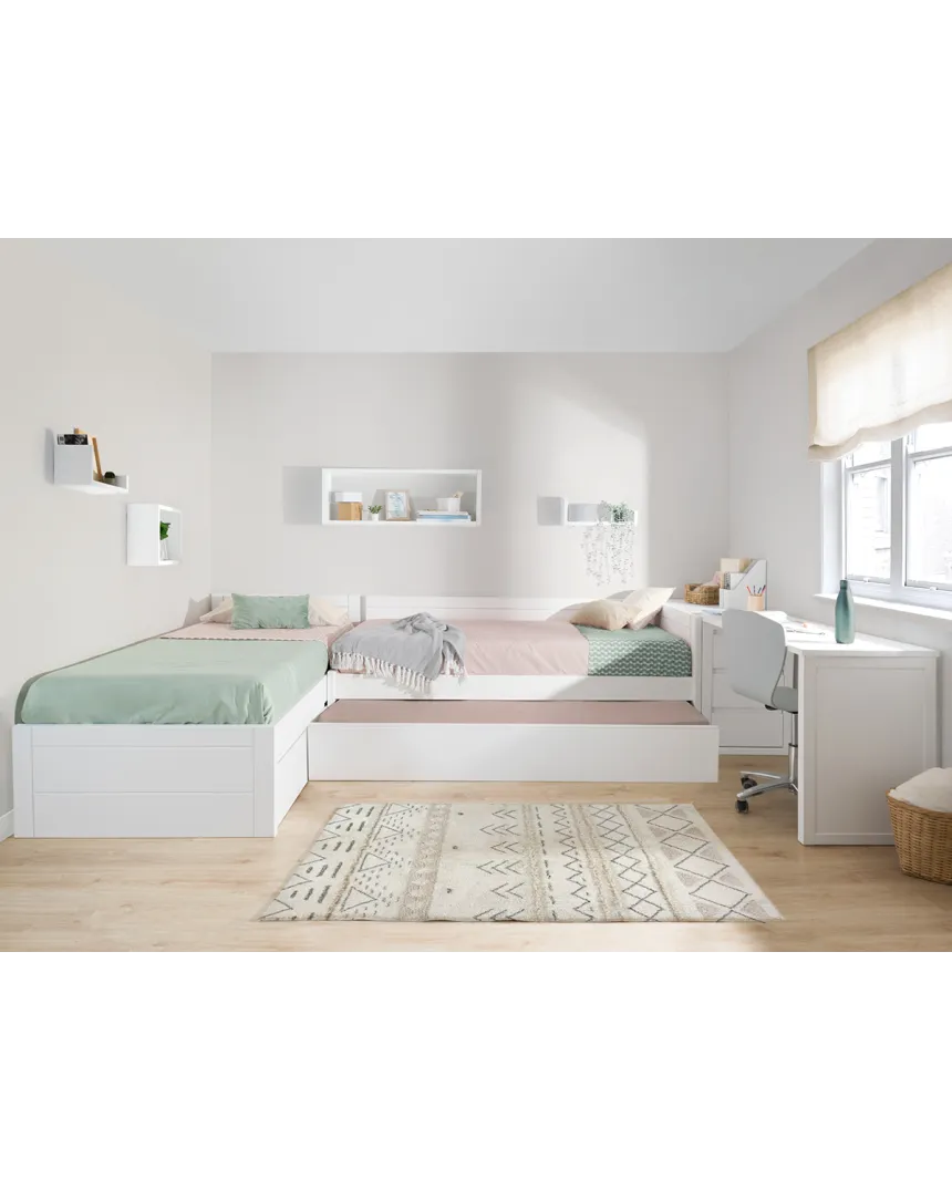 Lits Enfants en L avec Bureau et Rangements 2