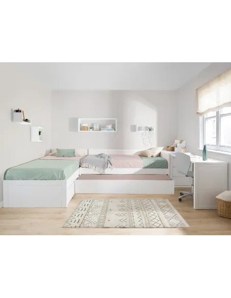 Lits Enfants en L avec Bureau et Rangements