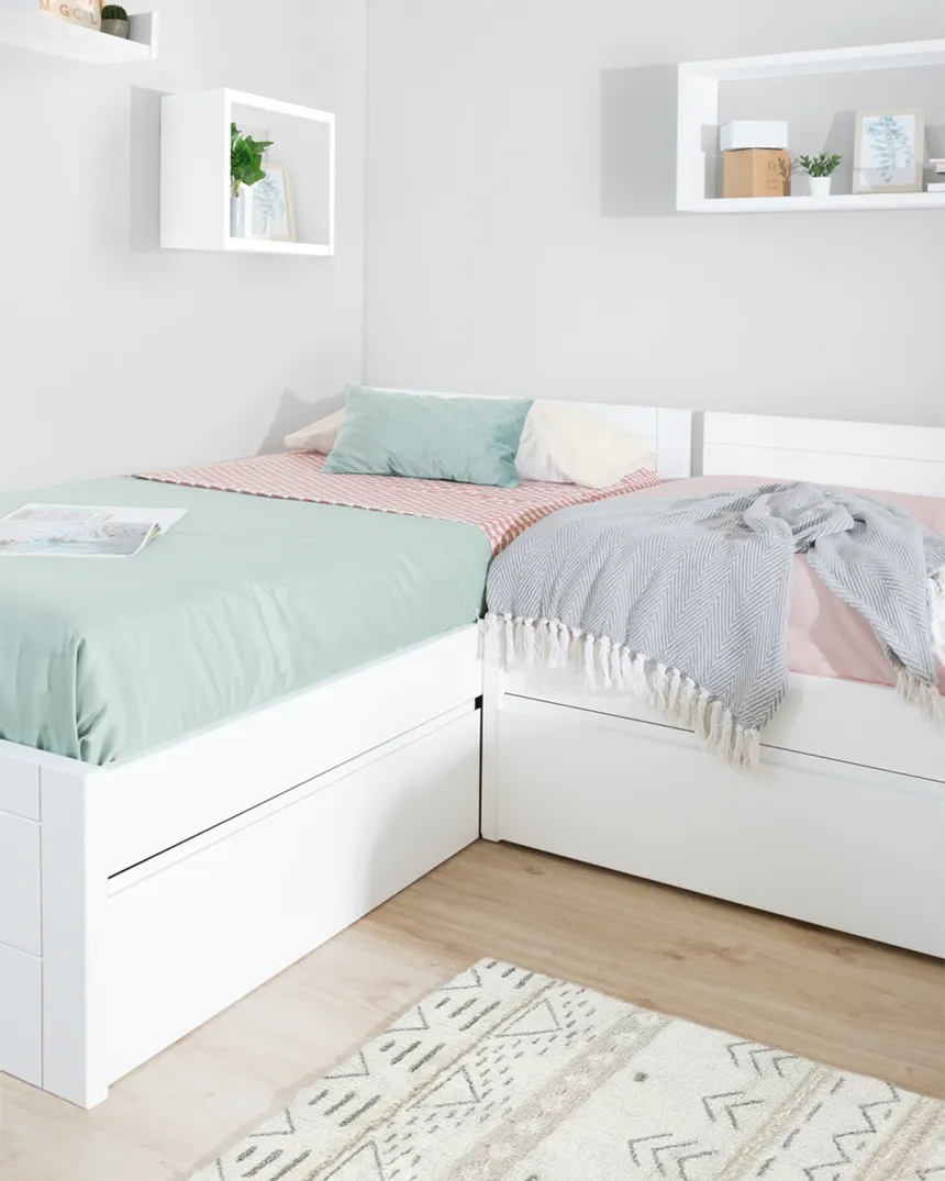 Lits Enfants en L avec Bureau et Rangements