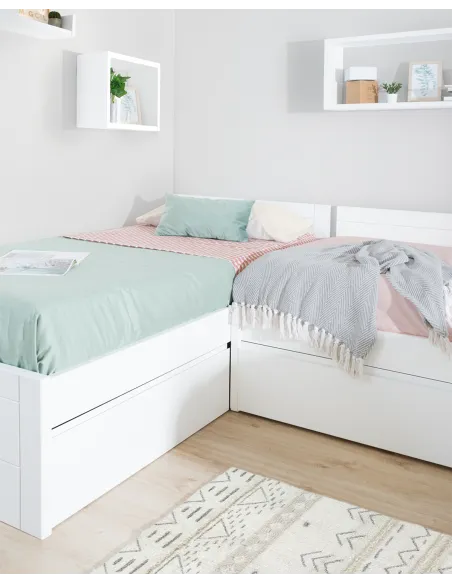 Lits Enfants en L avec Bureau et Rangements