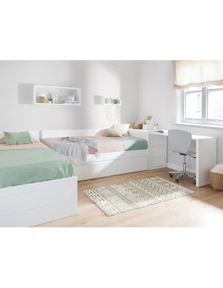 Lits Enfants en L avec Bureau et Rangements