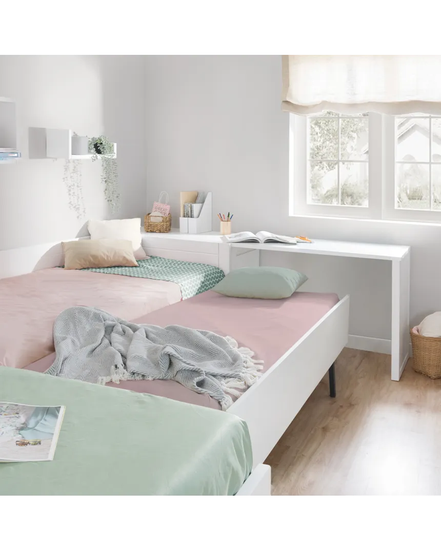 Lits Enfants en L avec Bureau et Rangements