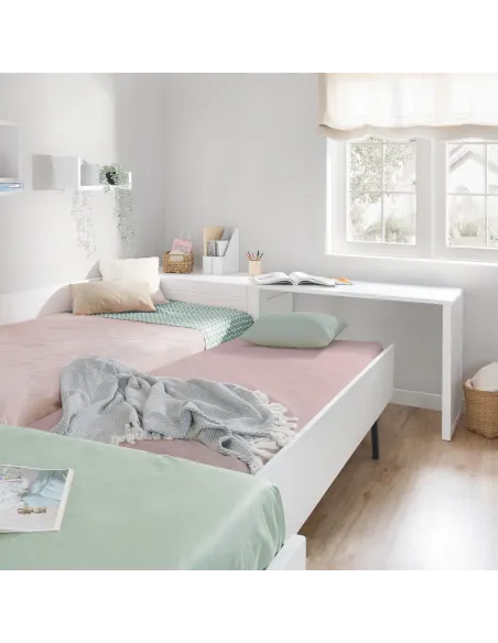 Lits Enfants en L avec Bureau et Rangements