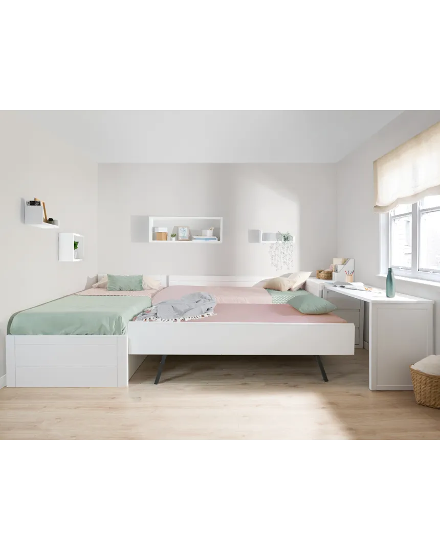Lits Enfants en L avec Bureau et Rangements