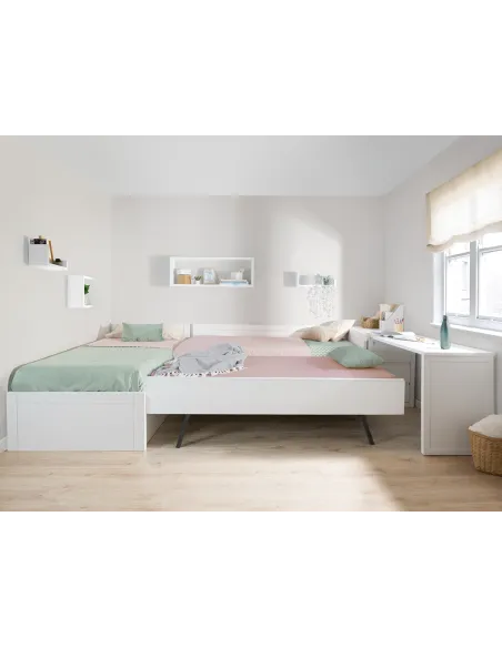 Lits Enfants en L avec Bureau et Rangements