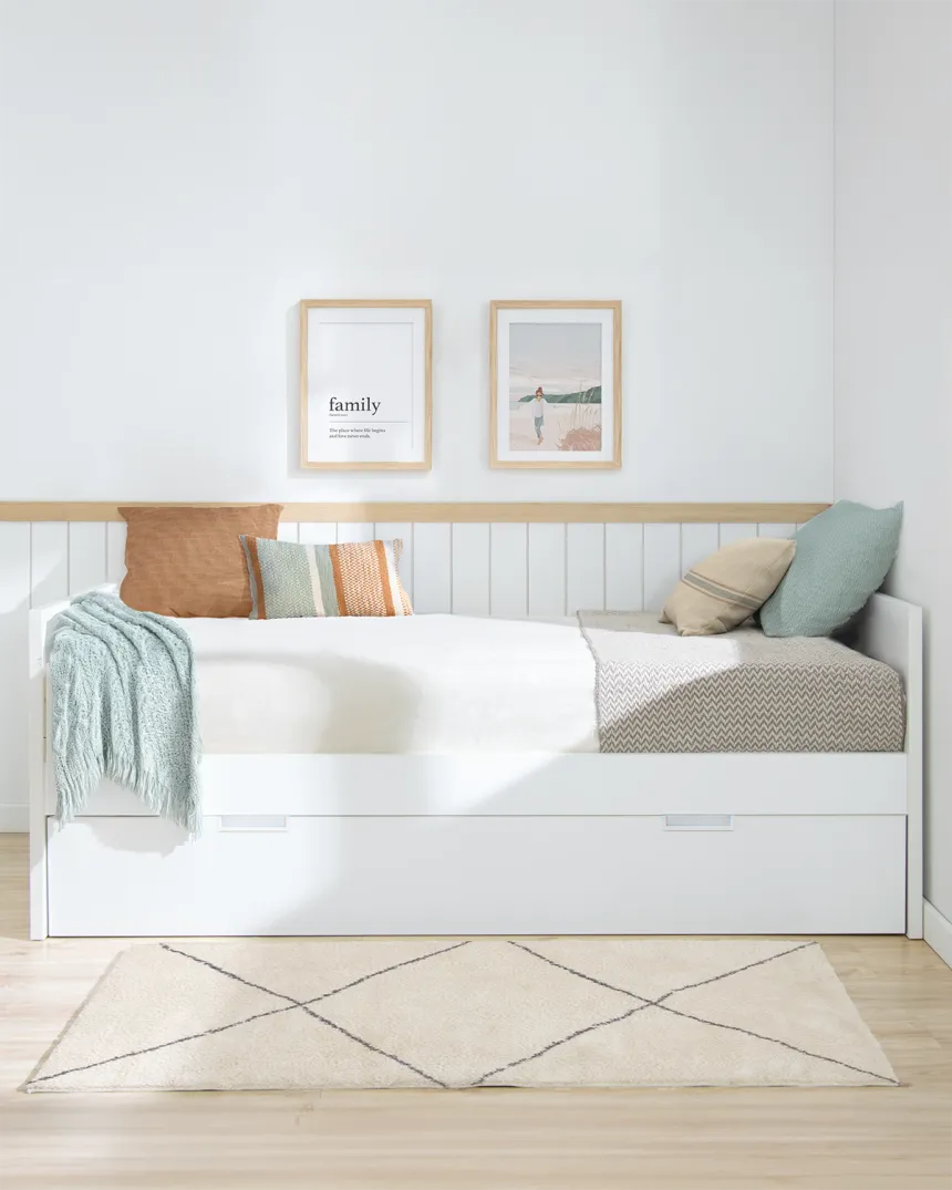 Lit gigogne blanc mélaminé en 90x190 pour enfant - Livraison rapide
