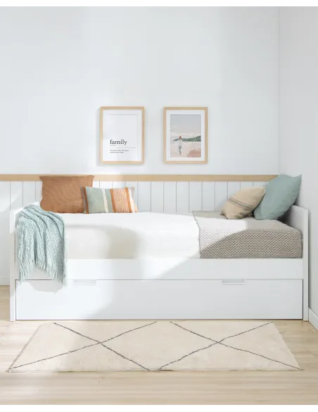Lit gigogne blanc mélaminé en 90x190 pour enfant - Livraison rapide
