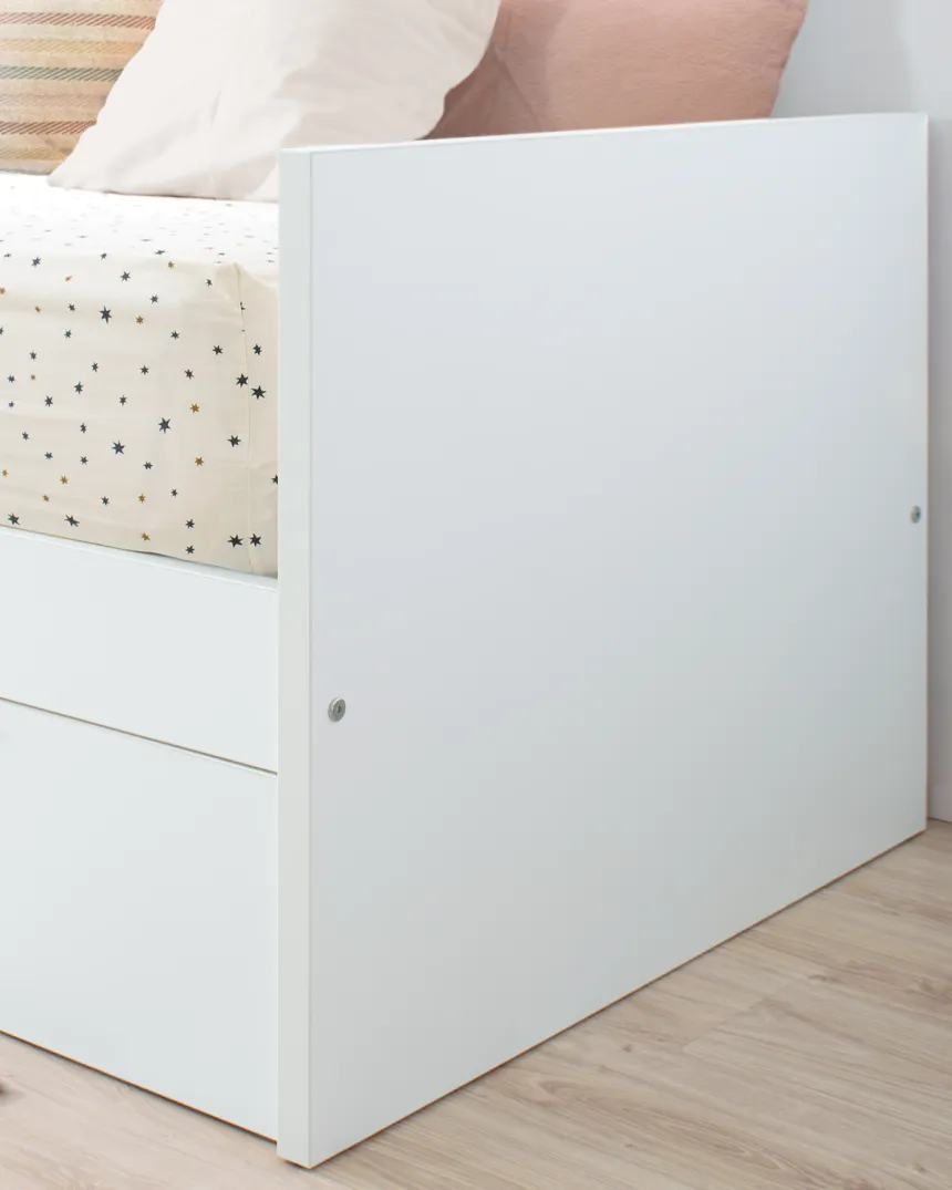 Lit gigogne blanc mélaminé en 90x190 pour enfant - Livraison rapide