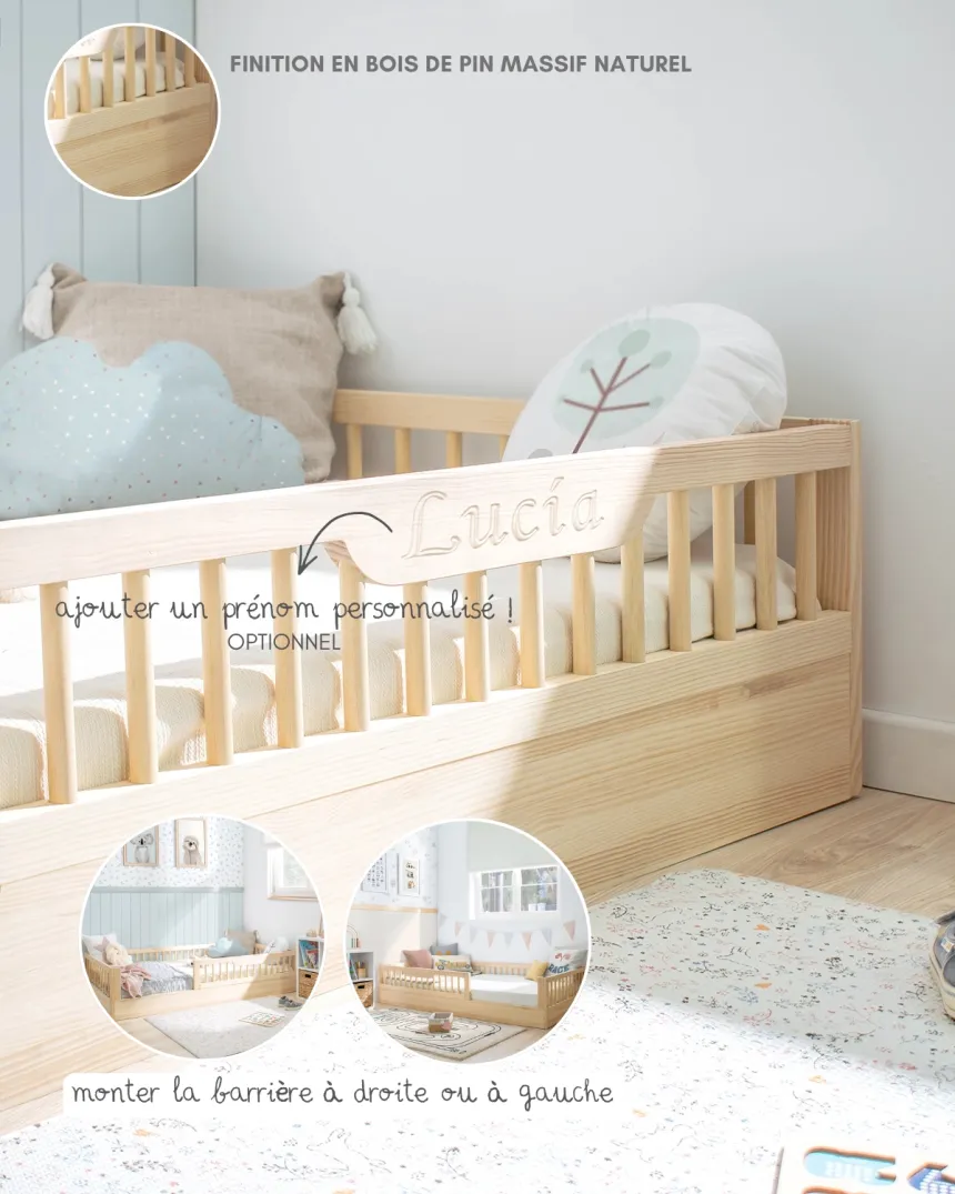 Lit montessori évolutif Sofia Naturel 90x190 cm | Livraison rapide