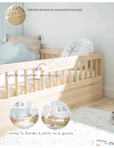 Lit montessori évolutif Sofia Naturel 90x190 cm | Livraison rapide