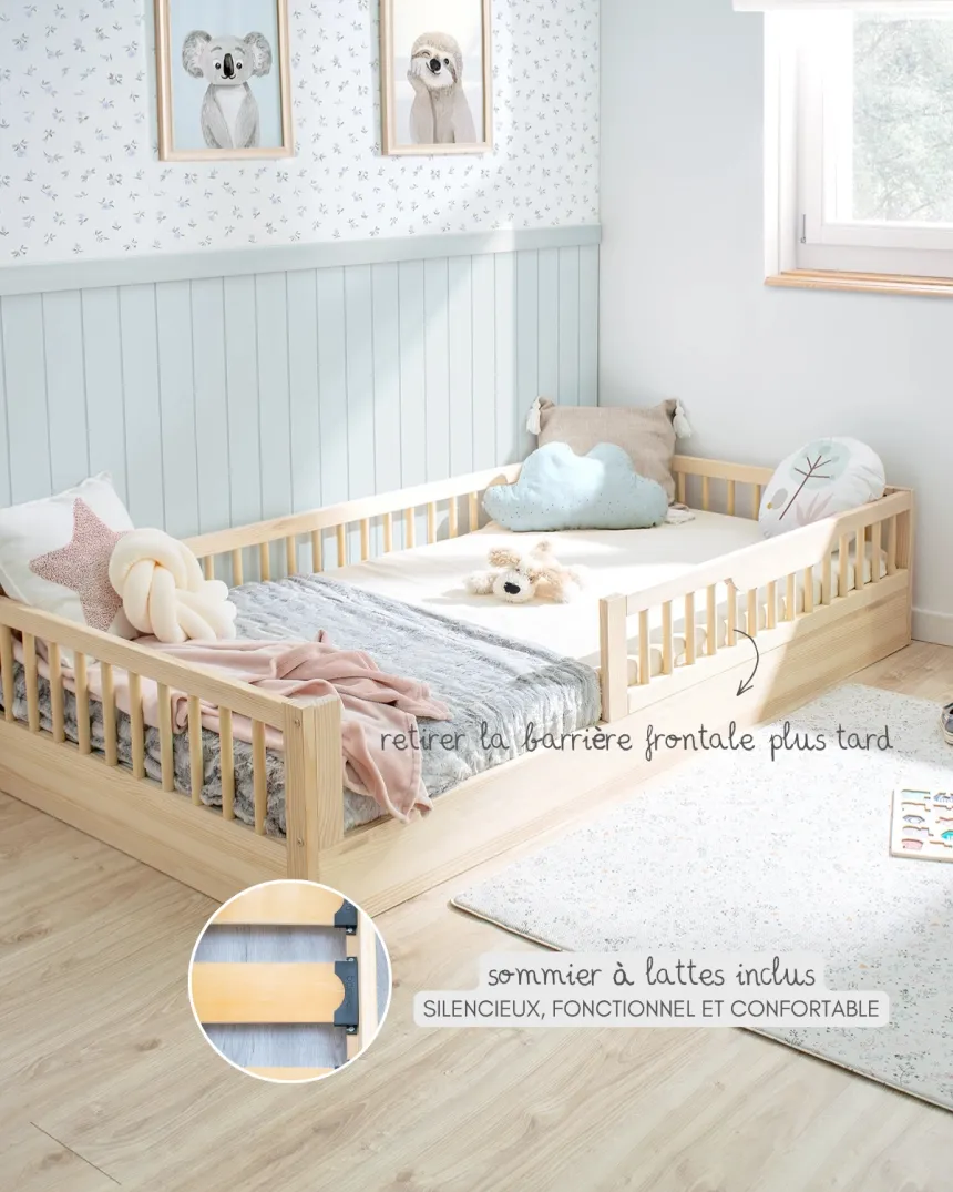 Lit montessori évolutif Sofia Naturel 90x190 cm | Livraison rapide