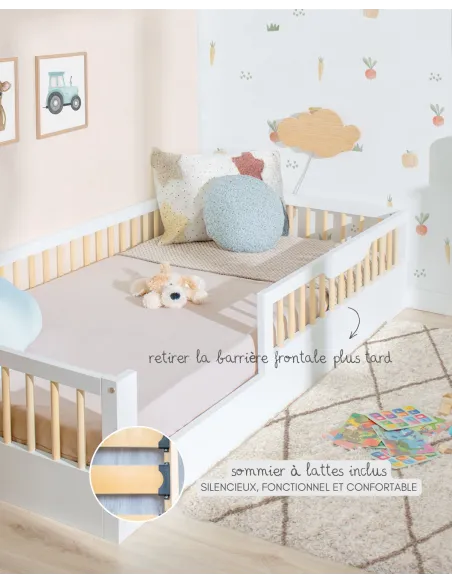 Lit montessori évolutif avec barrière Sofia Blanc - Livraison rapide