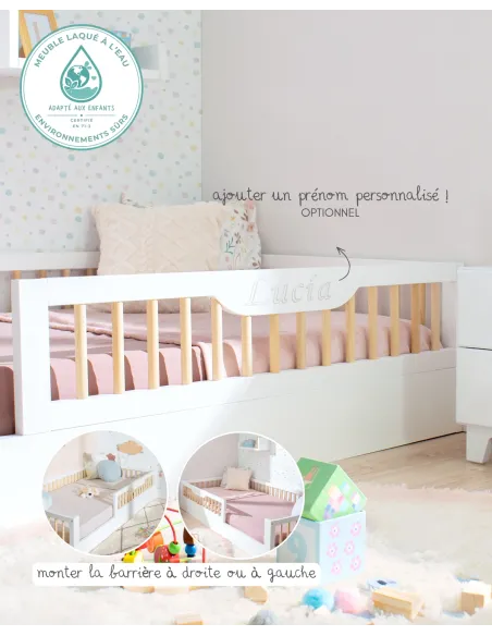 Lit montessori évolutif avec barrière Sofia Blanc - Livraison rapide