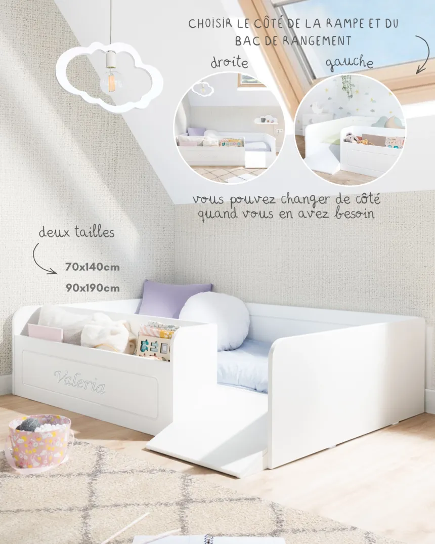 Lit montessori avec rangement et rampe - Livraison rapide 2