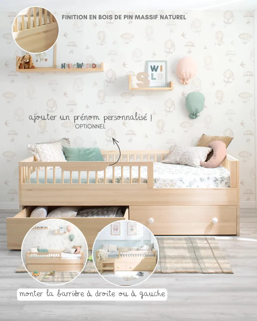 Lit montessori Sofia et kit évolutif en bois naturel