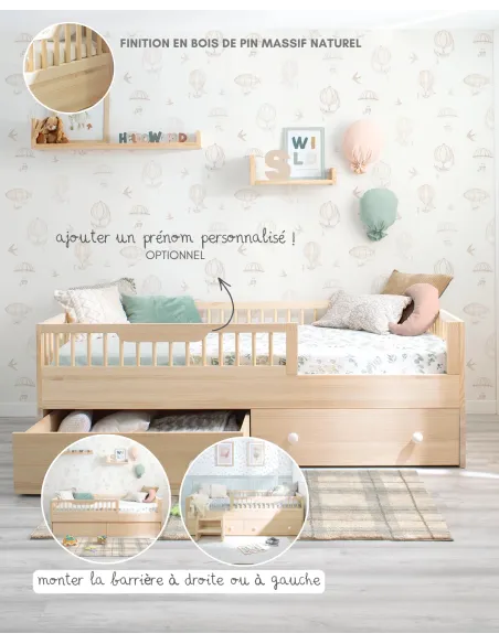 Lit montessori Sofia et kit évolutif en bois naturel