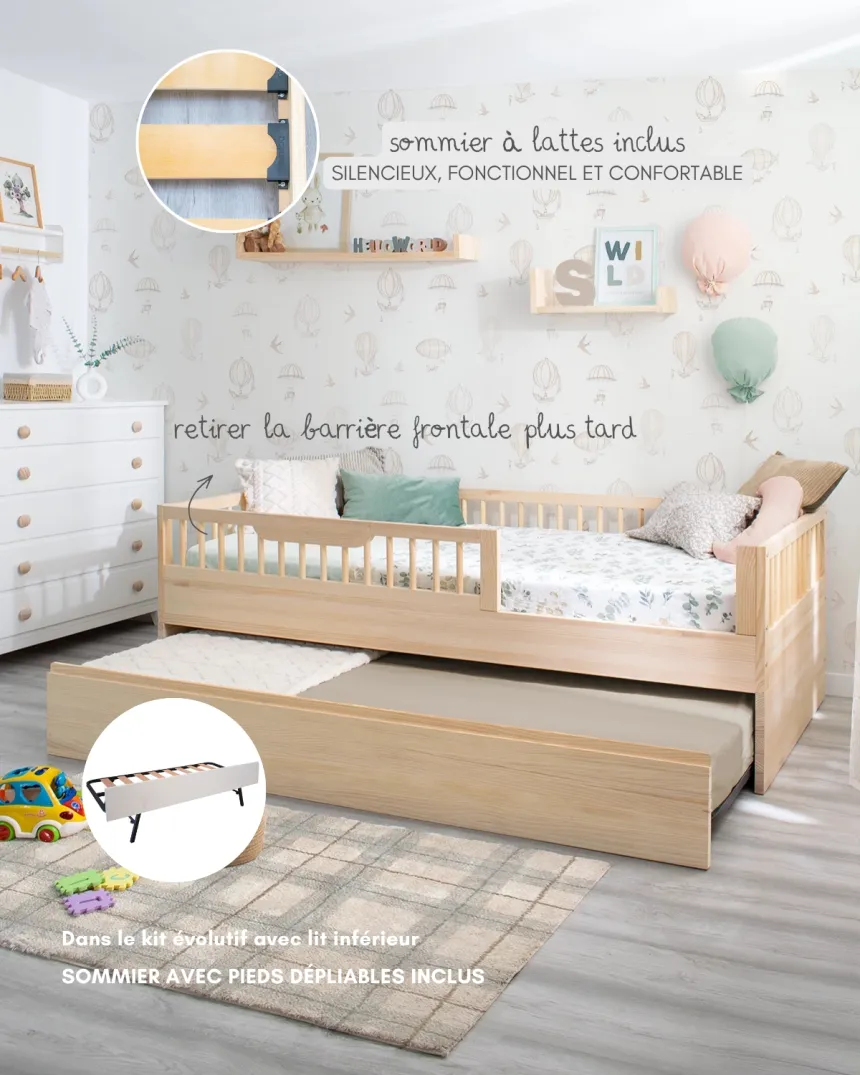 Lit montessori Sofia et kit évolutif en bois naturel