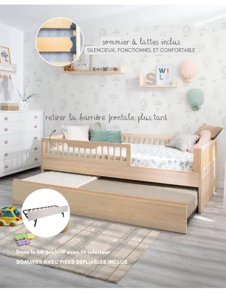 Lit montessori Sofia et kit évolutif en bois naturel