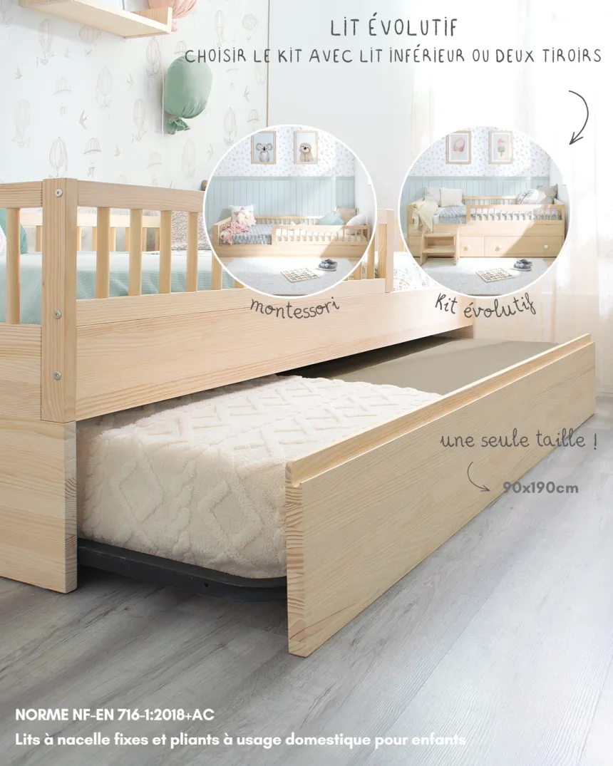 Lit montessori Sofia et kit évolutif en bois naturel
