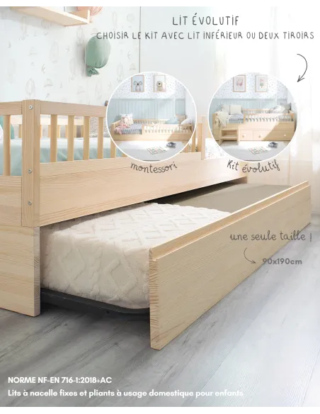 Lit montessori Sofia et kit évolutif en bois naturel