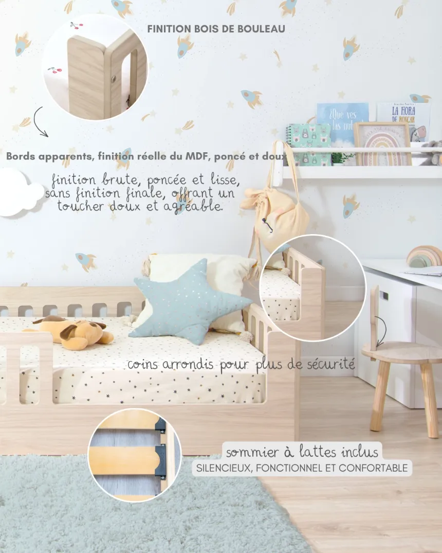 Lit Montessori Creta avec barrière de sécurité | Autonomie et confort